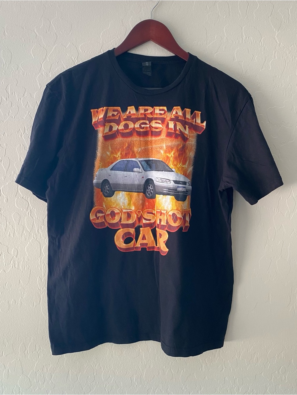 We Are All Dogs In God’s Hot Car Ironic Meme Graphic T Shirt Size L